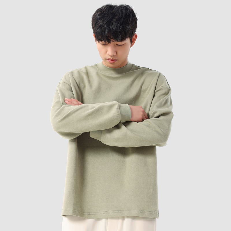 NINPURE 320g long-staple cotton, flannel thickened heavyweight basic style small collar base layer inner long-sleeved T-shirt for men - Image 1