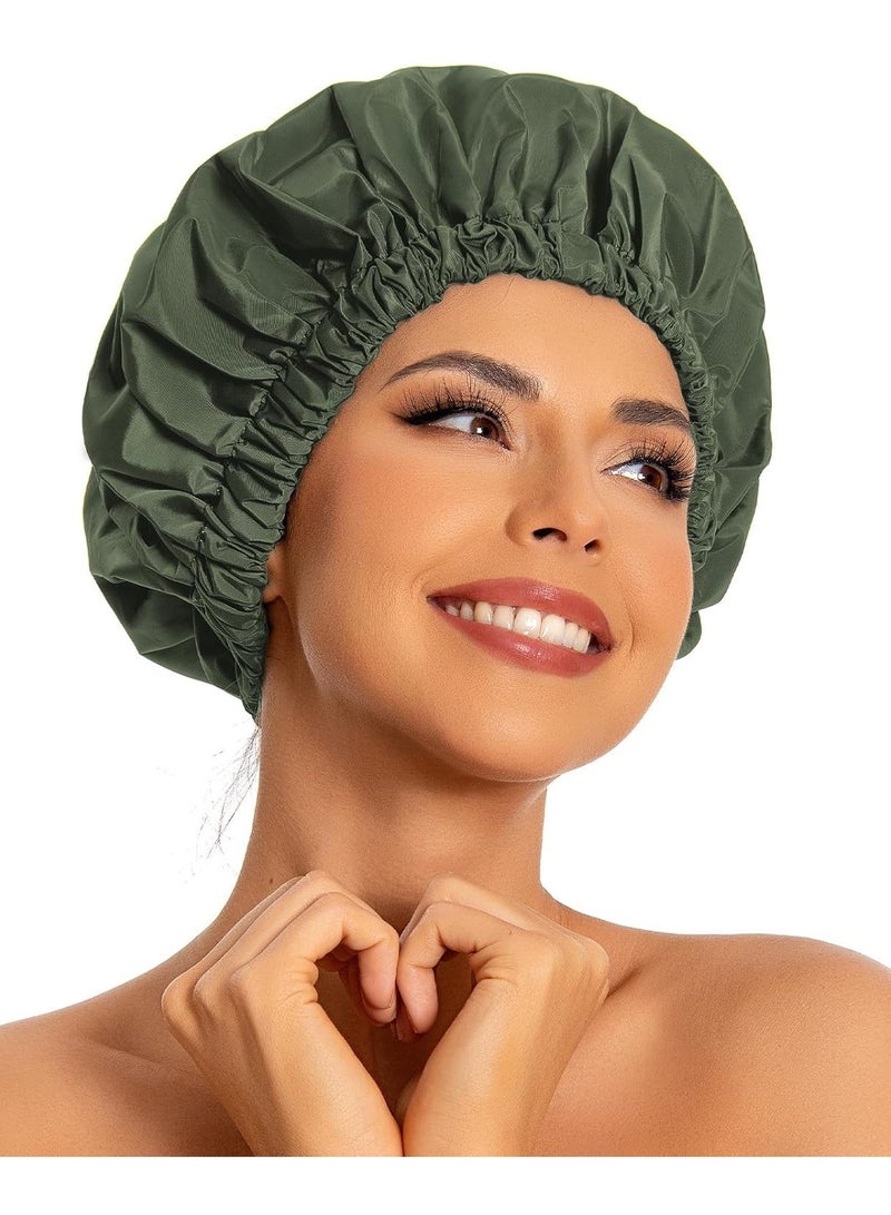 Generic Reusable shower cap for women, sleep fur, large waterproof shower cap, washable elastic band, long hair shower cap, suitable for long hair, braided (green)  - Image 1