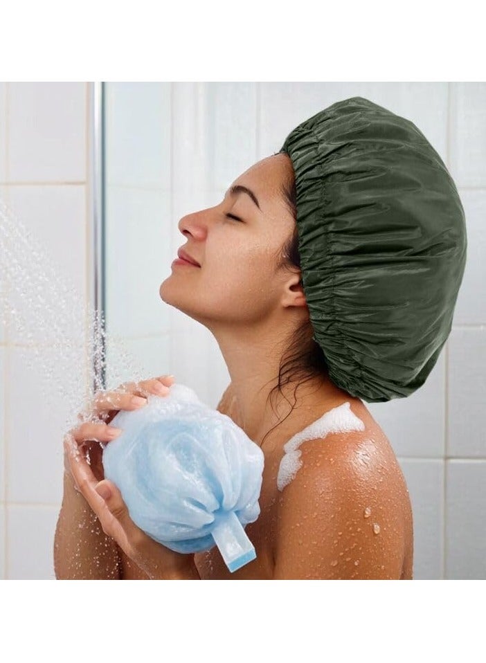 Generic Reusable shower cap for women, sleep fur, large waterproof shower cap, washable elastic band, long hair shower cap, suitable for long hair, braided (green)  - Image 4