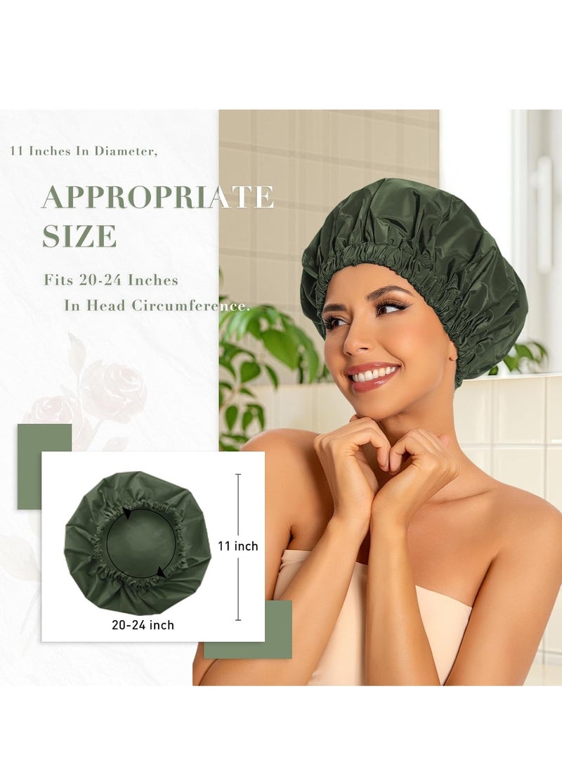 Generic Reusable shower cap for women, sleep fur, large waterproof shower cap, washable elastic band, long hair shower cap, suitable for long hair, braided (green)  - Image 3