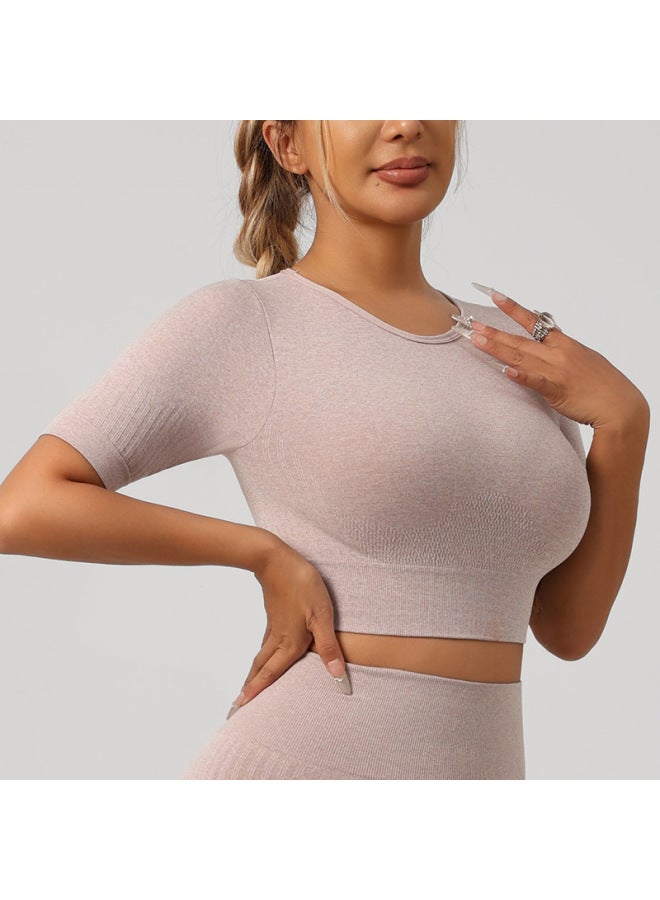 general Khaki Women's Slim Fit Yoga Short Sleeve Top Breathable Sports Fitness Shirt - Image 1