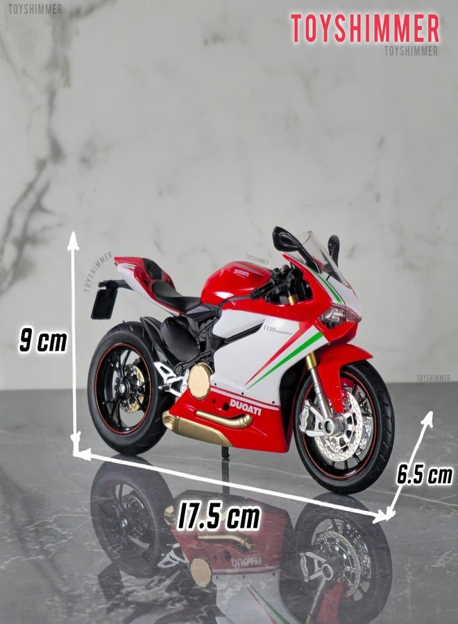 Toyshimmer Ducati 1199 superleggera Superbike Sporty Dyecast Motorcycle Model, Light & Sound Function,1:12 Scale, Red & White Color - Image 2