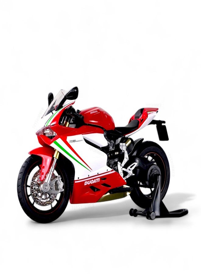 Toyshimmer Ducati 1199 superleggera Superbike Sporty Dyecast Motorcycle Model, Light & Sound Function,1:12 Scale, Red & White Color - Image 1