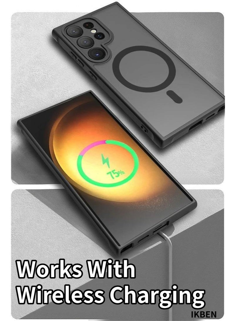 IKBEN Samsung Galaxy S24 Ultra Case, Matte Transparent Back Shockproof Protective Cover, Slim Thin Anti Scratch Camera Lens Protection Phone Case, Compatible with MagSafe for Galaxy S24 Ultra 5G Black by IKBEN - Image 3