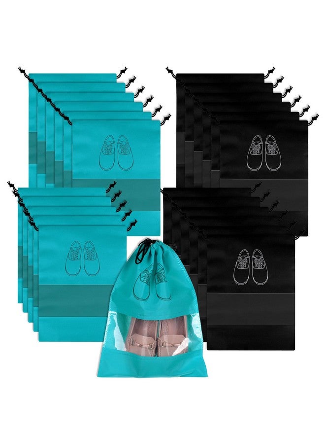 Kuber Industries Kuber Industries Pack of 24 Shoe Bags | Shoe Bags for Travel | Non-Woven Shoe Storage Bags | Storage Organizers Set | Shoe Cover with Transparent Window | Shoe Dori Cover | Black & Green - Image 1