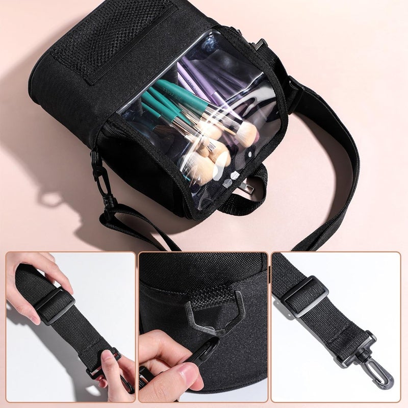 Shrux Shrux Professional Makeup Artist Bag Makeup Brush Bag Large Capacity Adjustable Belt Shoulder Strap Transparent Visible Window Makeup Artist Makeup Brush Bag Portable Stand Up Makeup Cup PouchBag - Image 2