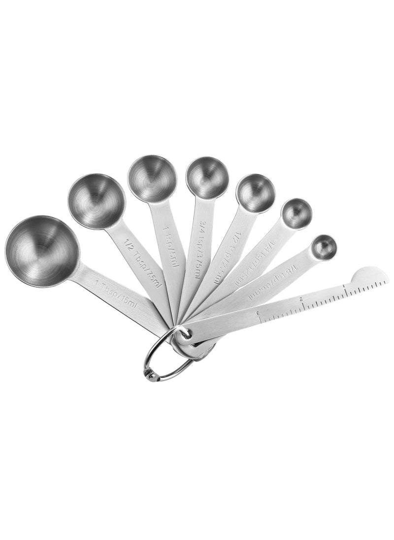 Spring Chef Spring Chef Stainless Steel Measuring Spoons Set of 8 with Leveler Round Metal Teaspoon  Tablespoon Measuring Spoons  Nesting Kitchen Gadgets For Baking  Cooking Dry  Liquid Ingredients 