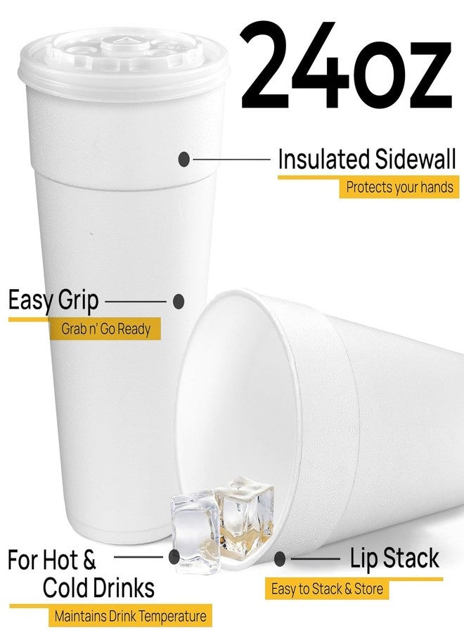 Shop Square 24 Oz Styrofoam Cups with Lids (40 Pack) Large Foam Cups for Hot and Cold Drinks, Insulated White Styrofoam Coffee Cups, Soda, Juice, Tea - Made in USA - Image 2
