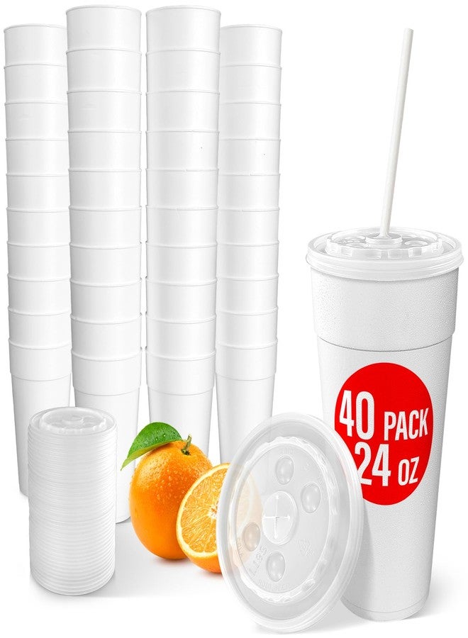 Shop Square 24 Oz Styrofoam Cups with Lids (40 Pack) Large Foam Cups for Hot and Cold Drinks, Insulated White Styrofoam Coffee Cups, Soda, Juice, Tea - Made in USA - Image 1