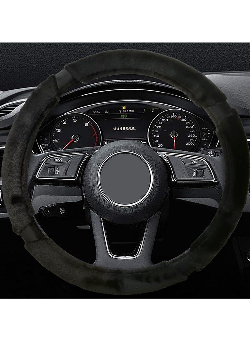 Agc Luxurious Fluffy Fur Steering Wheel Cover - Premium Smooth Fur, Universal Fit 38cm Medium Size BLACK - Image 4