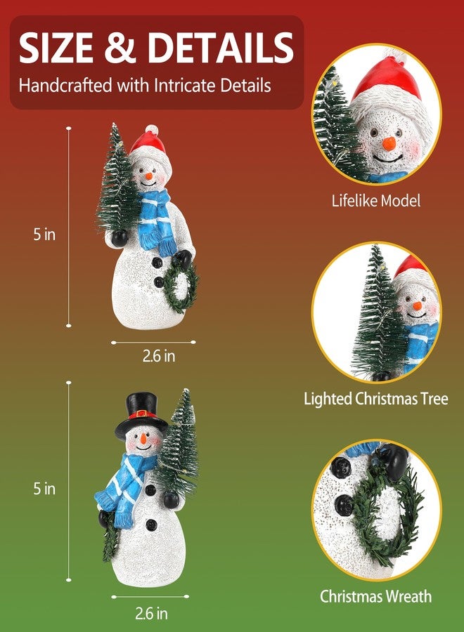 GoGnome Duo 5'' Resin Snowman Figurines with Lighted Christmas Tree Wreath - Christmas Decorations Indoor Snowman Decor Ornaments Centerpiece - Winter Holiday (Snowmen) - Image 5