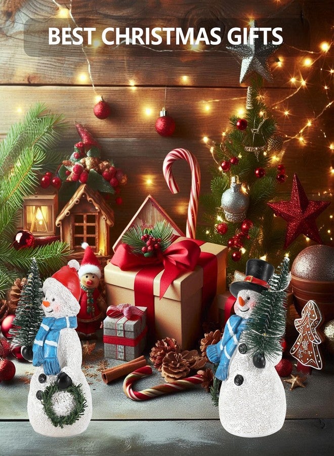 GoGnome Duo 5'' Resin Snowman Figurines with Lighted Christmas Tree Wreath - Christmas Decorations Indoor Snowman Decor Ornaments Centerpiece - Winter Holiday (Snowmen) - Image 3