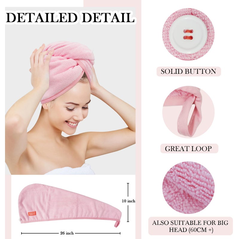 YoulerTex Microfiber Hair Towel Hair Wrap: 2 Pack 10X26 Hair Dryer Towels for Women Absorbent Turban Twist Hair Drying Shower Cap Curly Hair Products for Hair Care Hair Accessories (06 2-Pcs Pink) - Image 3