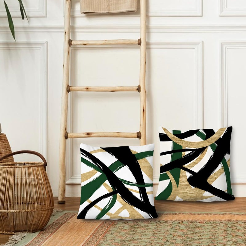 Supwhd Black Gold and Green Pillow Covers  Abstract Black and Gold Pillow Covers 16x16 Set of 2  Modern Boho Decorative Throw Pillows for Couch Bed Living Room - Image 3