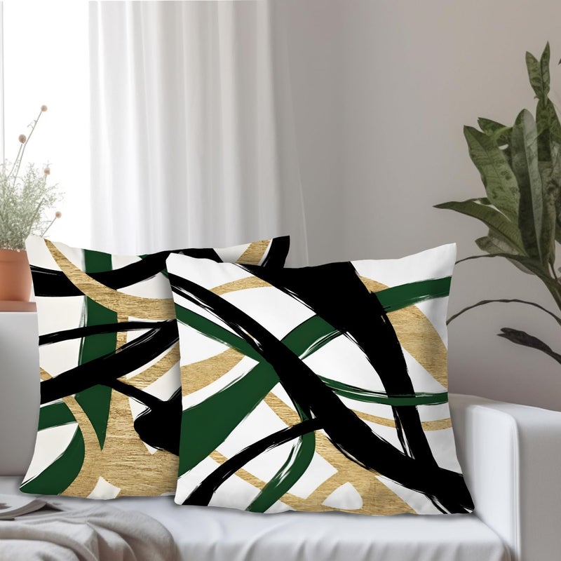 Supwhd Black Gold and Green Pillow Covers  Abstract Black and Gold Pillow Covers 16x16 Set of 2  Modern Boho Decorative Throw Pillows for Couch Bed Living Room - Image 2