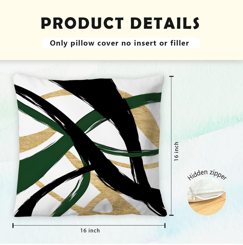 Supwhd Black Gold and Green Pillow Covers  Abstract Black and Gold Pillow Covers 16x16 Set of 2  Modern Boho Decorative Throw Pillows for Couch Bed Living Room - Image 5