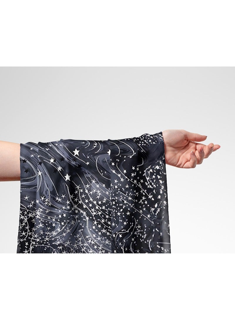 فيلاتو Ø¬Ù„Ø§Ø¨ÙŠØ© Ù…Ø®ÙˆÙŠØ± Ø§Ù„Ù„ÙŠÙ„ Ø¹Ø±Ø§Ù…Ù†ÙŠØŒ Ù‚Ù…Ø§Ø´ Ø­Ø±ÙŠØ± Ø¨Ø§Ù„ÙŠØ§Ø±Ø¯Ø©ØŒ ØªØµÙ…ÙŠÙ… Ù†Ø¬ÙˆÙ… Ø²Ø±Ù‚Ø§Ø¡ Ù…Ù†ØªØµÙ� Ø§Ù„Ù„ÙŠÙ„ØŒ Ø®ÙŠØ§Ø·Ø©ØŒ Ø¹Ø±Ø¶ 58 Ø¨ÙˆØµØ© - Image 1