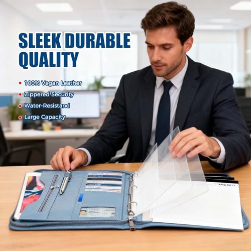 Sbrinnaliao Padfolio Portfolio Folder Binder-Organizer Planner Notebook Zippered Portfolio Padfolio for Women & Men with Document Sleeve,Letter/A4 Size Clipboard,Business Card Holders (Grey Green) - Image 5