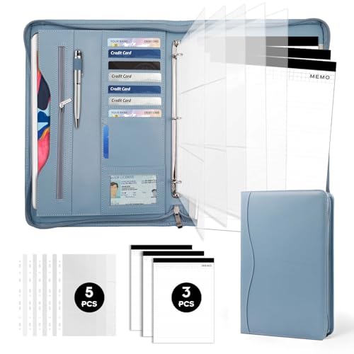 Sbrinnaliao Padfolio Portfolio Folder Binder-Organizer Planner Notebook Zippered Portfolio Padfolio for Women & Men with Document Sleeve,Letter/A4 Size Clipboard,Business Card Holders (Grey Green) - Image 1