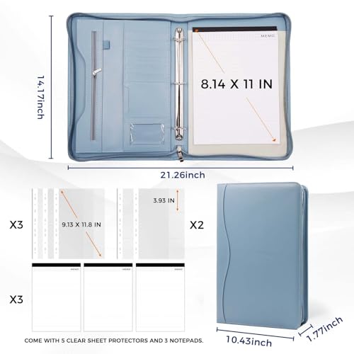 Sbrinnaliao Padfolio Portfolio Folder Binder-Organizer Planner Notebook Zippered Portfolio Padfolio for Women & Men with Document Sleeve,Letter/A4 Size Clipboard,Business Card Holders (Grey Green) - Image 4