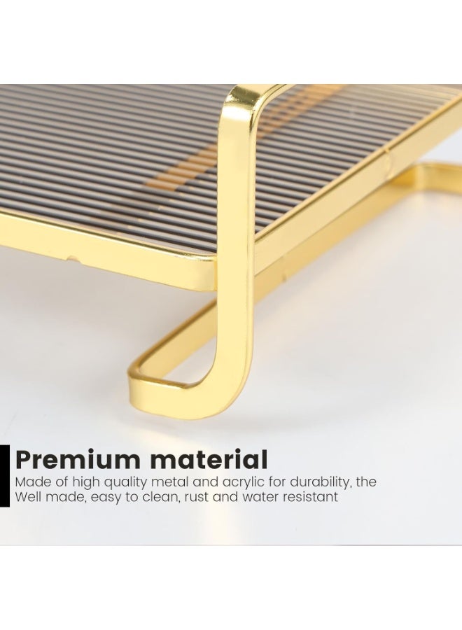 Bathroom Vanity Tray – Silver Acrylic & Metal Perfume Tray for Dresser, Makeup, Skincare & Cologne Organizer – Decorative Waterproof Countertop Tray for Bathroom, Bedroom, or Toilet Tank (Gold) - Image 3