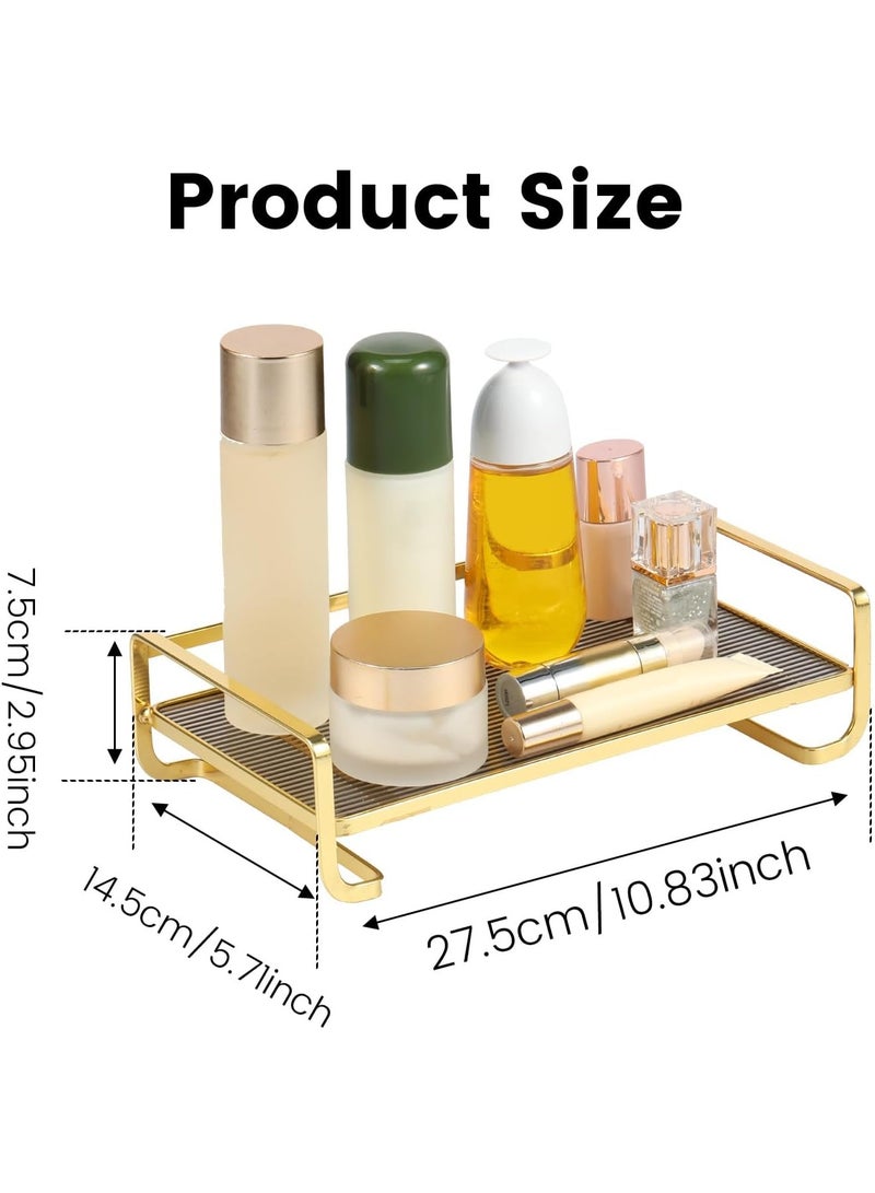 Bathroom Vanity Tray – Silver Acrylic & Metal Perfume Tray for Dresser, Makeup, Skincare & Cologne Organizer – Decorative Waterproof Countertop Tray for Bathroom, Bedroom, or Toilet Tank (Gold) - Image 2
