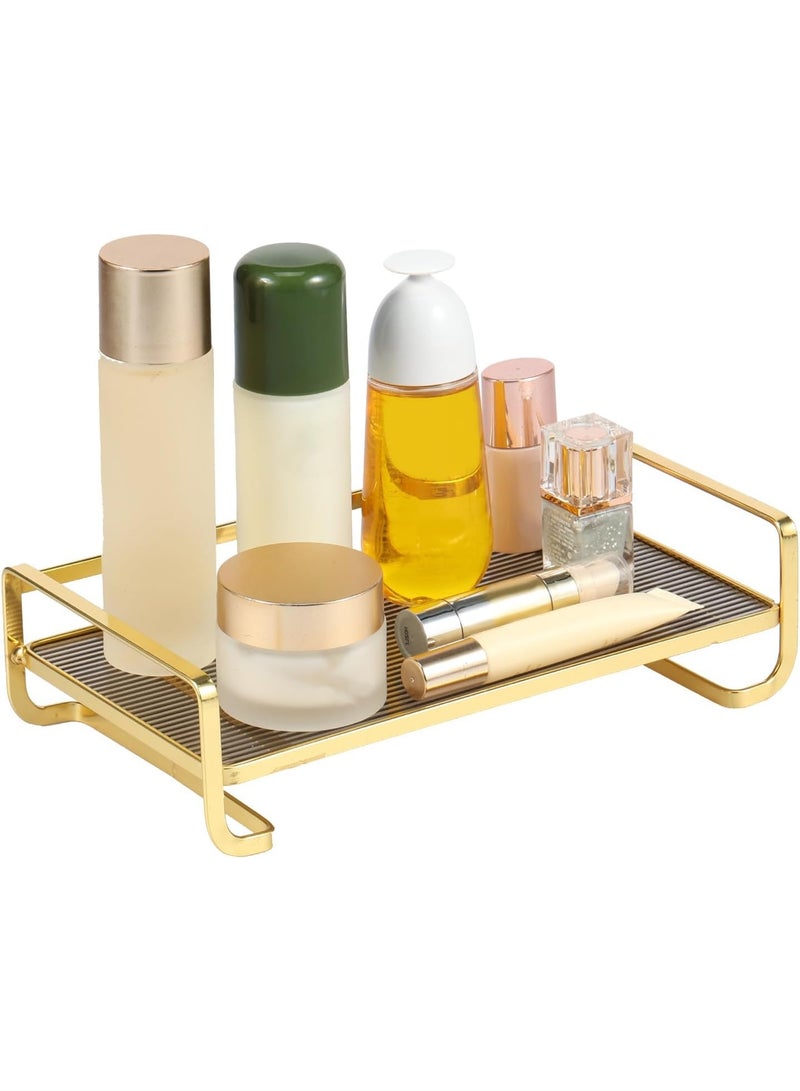 Bathroom Vanity Tray – Silver Acrylic & Metal Perfume Tray for Dresser, Makeup, Skincare & Cologne Organizer – Decorative Waterproof Countertop Tray for Bathroom, Bedroom, or Toilet Tank (Gold) - Image 1