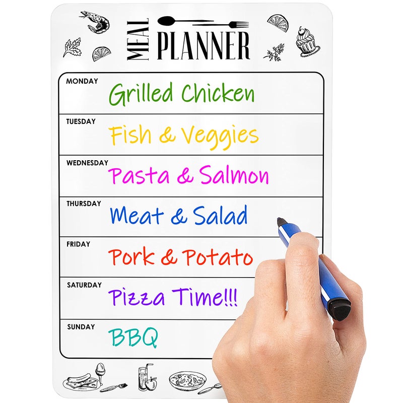 JUZARI Dry Erase Magnetic Meal Planner for Refrigerator A4 (8.5x12 inch) - Magnet Weekly Menu Board for Fridge - Magnetic Menu White Board - Fridge Meal Planner Magnet - Dinner Meal Planner Dry Erase Board - Image 1