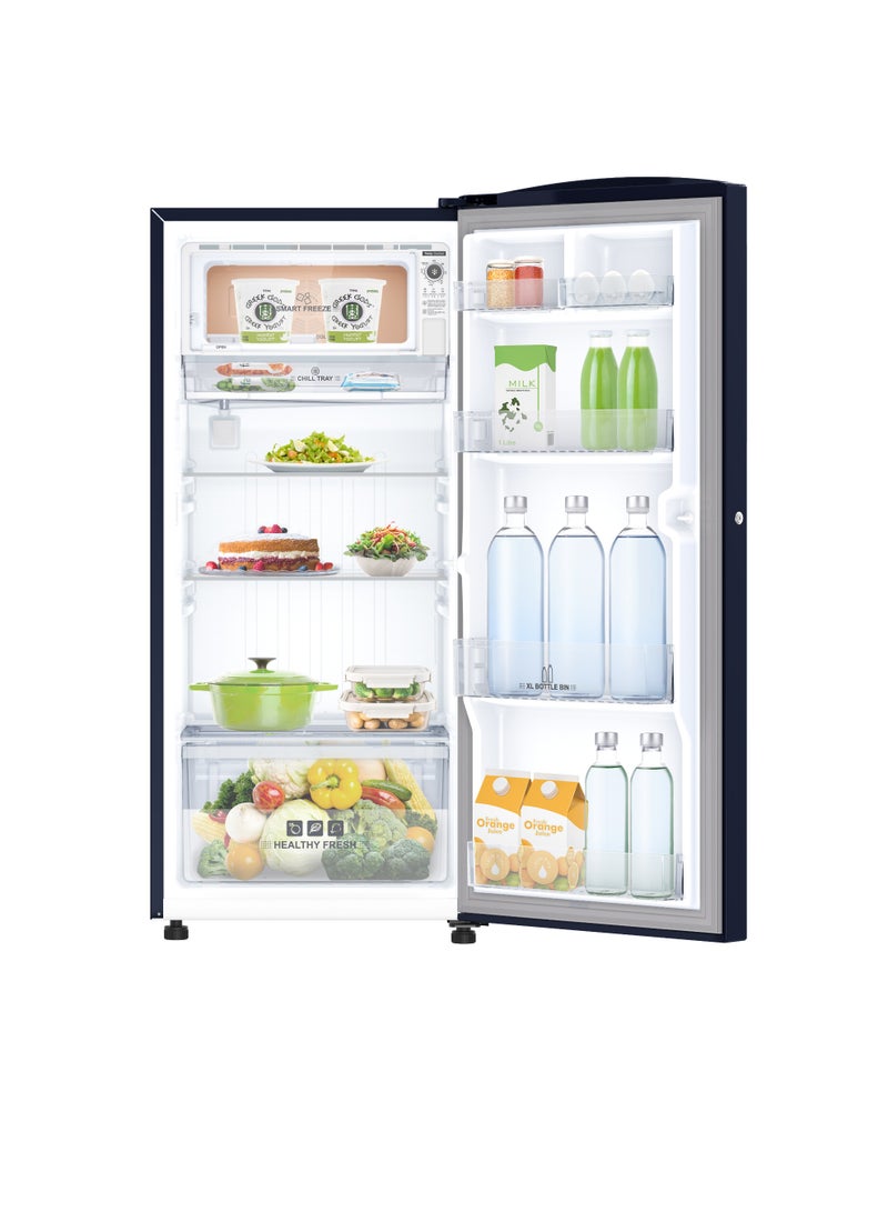 IFB 213L Single Door Direct Cool Refrigerator – Cobalt Blue.   Reliable cooling meets modern design with the IFB 213L Direct Cool Single Door Refrigerator. Fast ice-making, durable glass shelves, XL bottle storage, and up to 30 days freshness with Quadra Crisper technology. Ideal for singles and small families.  - Image 2