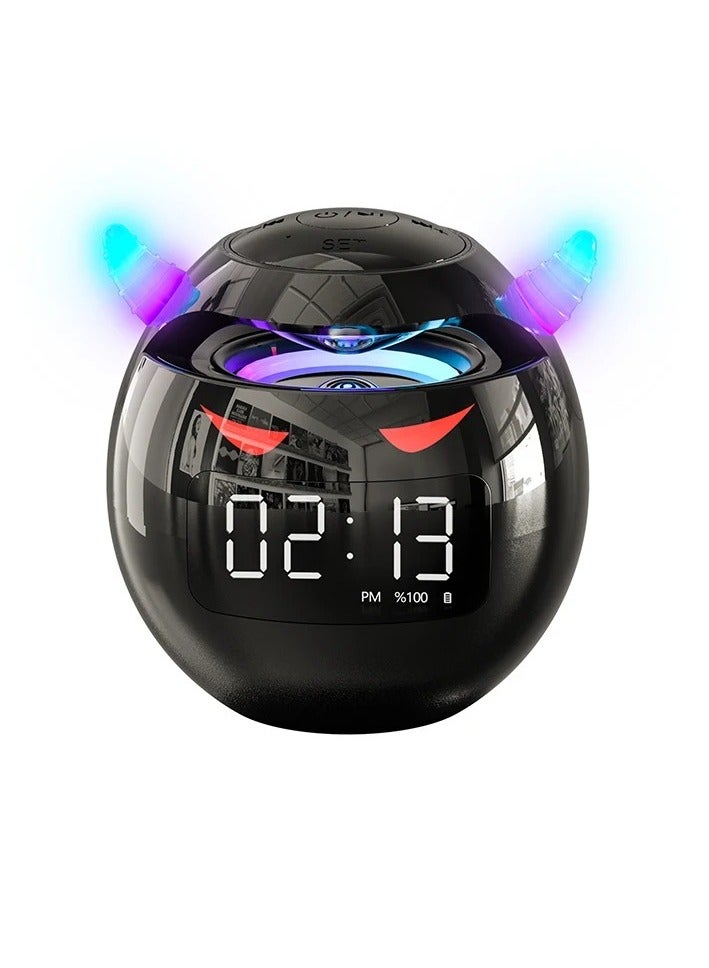 ارواق مكبر صوت بلوتوث، مكبر صوت مع ساعة منبه رقمية، مشغل موسيقى لاسلكي مدمج ومحمول، مكبر صوت مزدوج الاستخدام وساعة منبه مع أضواء LED، (قطعة واحدة، أسود) - Image 1