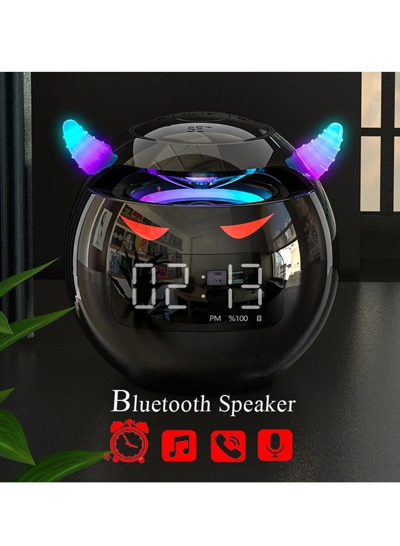 ارواق مكبر صوت بلوتوث، مكبر صوت مع ساعة منبه رقمية، مشغل موسيقى لاسلكي مدمج ومحمول، مكبر صوت مزدوج الاستخدام وساعة منبه مع أضواء LED، (قطعة واحدة، أسود) - Image 2