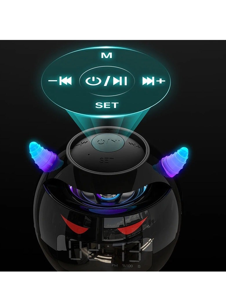 ارواق مكبر صوت بلوتوث، مكبر صوت مع ساعة منبه رقمية، مشغل موسيقى لاسلكي مدمج ومحمول، مكبر صوت مزدوج الاستخدام وساعة منبه مع أضواء LED، (قطعة واحدة، أسود) - Image 3