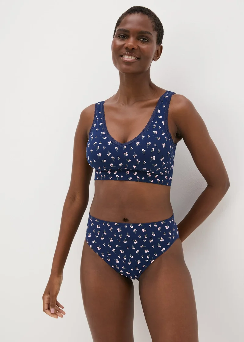 Matalan 3 Pack Navy Floral High Leg Knickers