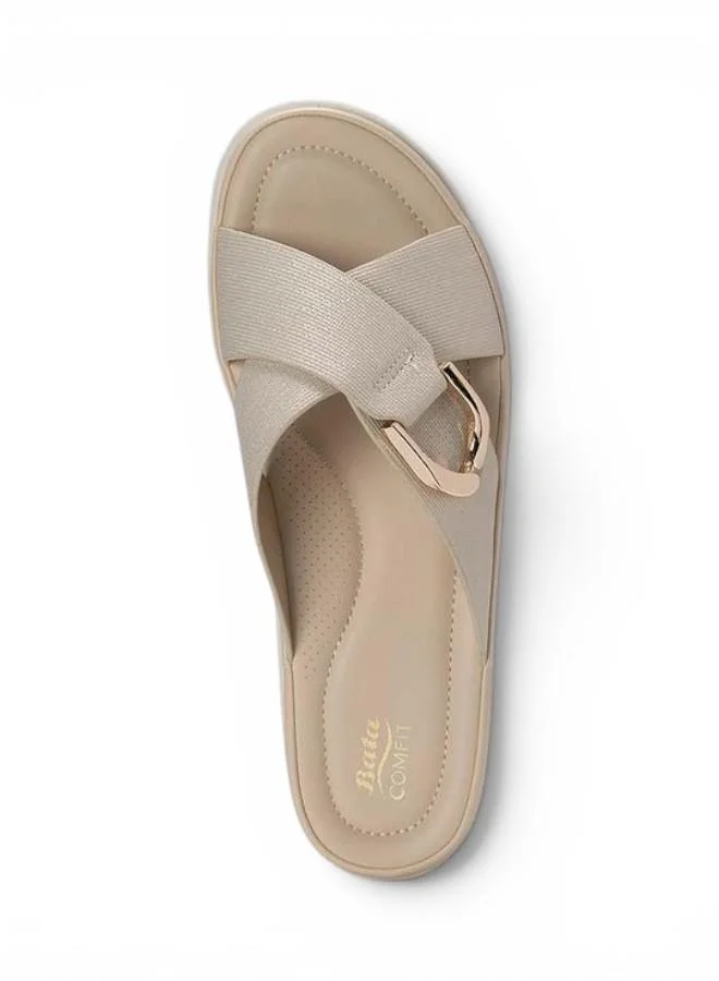 Bata Gold Casual Buckle Strap Slide Sandals for Women | Best Price UAE