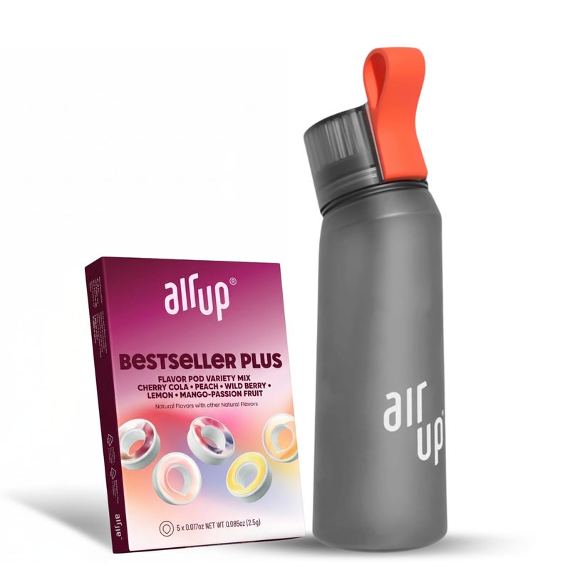 air up water bottle (22oz) for school, sports, gym | includes 5 scent pods & straw | flavored bottle in grey â€“ also for kids, boys, girls | no calories, sugar-free and suitable for carbonation - Image 1