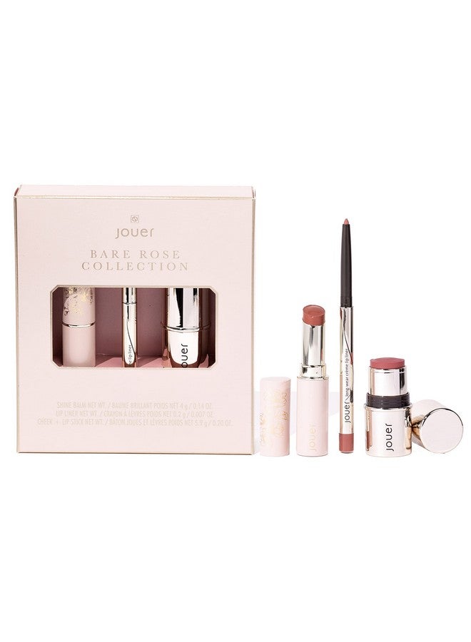 Jouer Bare Rose Collection Blush Stick Cream Lip Liner Lip Plumping Balm Kit Face Makeup In Rose Shades Hydrating Formulas For Long Wear - Image 1