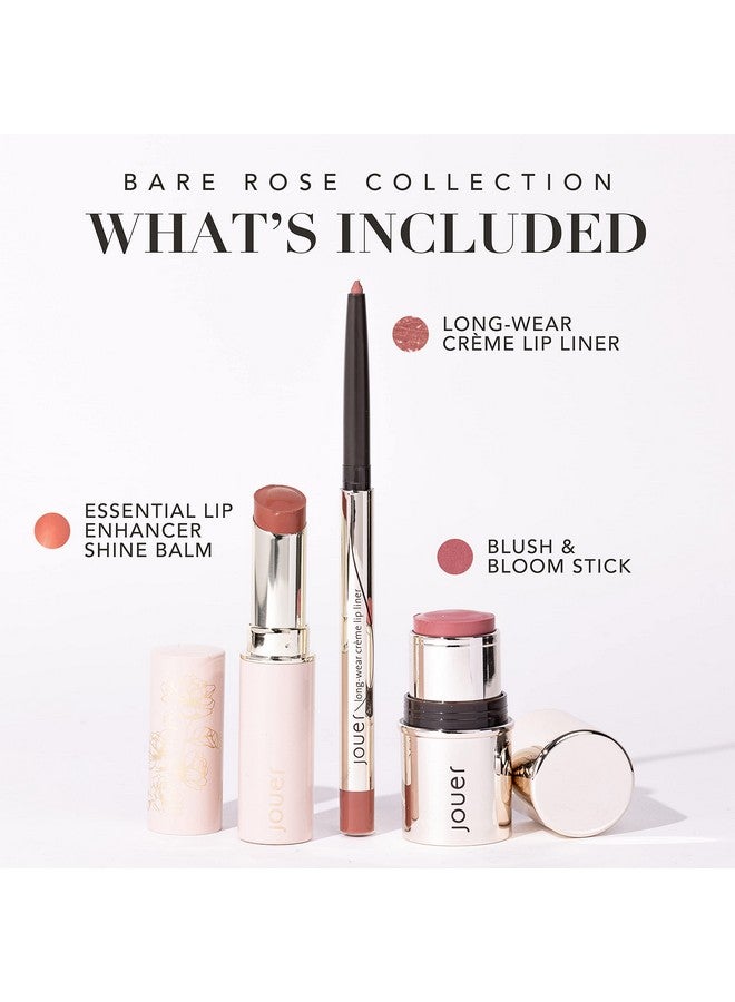Jouer Bare Rose Collection Blush Stick Cream Lip Liner Lip Plumping Balm Kit Face Makeup In Rose Shades Hydrating Formulas For Long Wear - Image 4