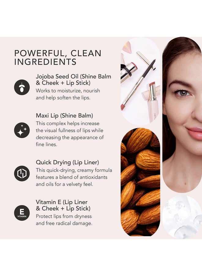 Jouer Bare Rose Collection Blush Stick Cream Lip Liner Lip Plumping Balm Kit Face Makeup In Rose Shades Hydrating Formulas For Long Wear - Image 5