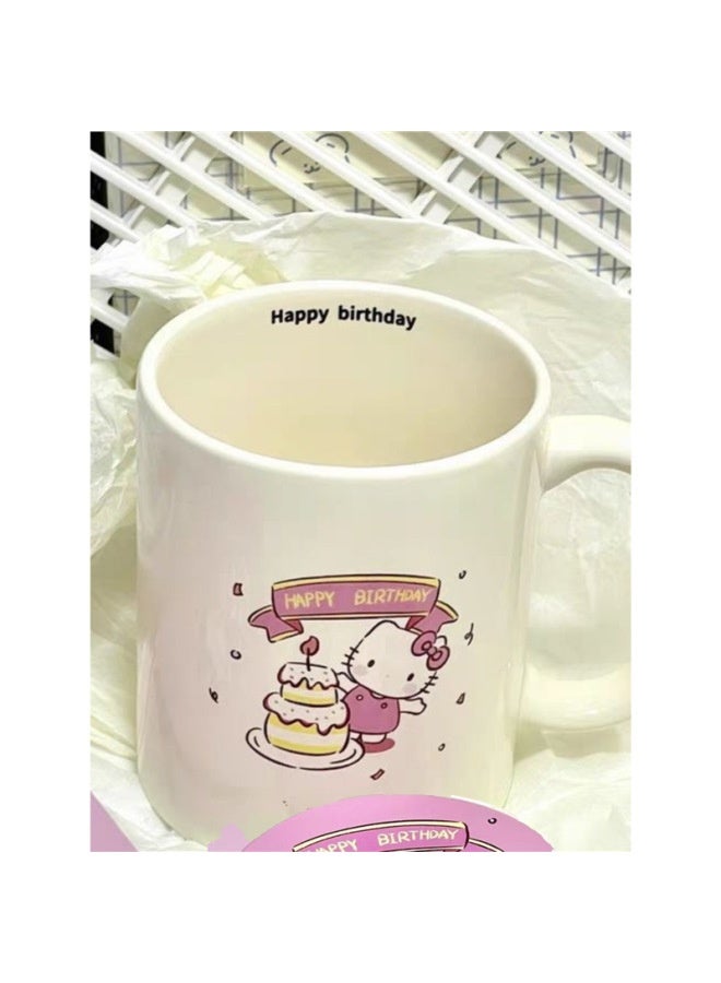 Cute Hello Kitty Mark Cup Ins Style High Color Value Cartoon Hellokitty Water Cup Cup Dormitory Belt Handle-Color:Cup➕Wooden Spoon-Capacity:Standard  - Image 1