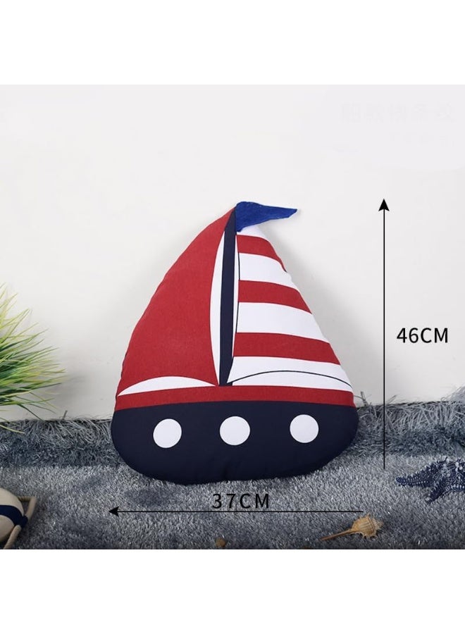 Fish Shaped Cotton and Linen Pillow Nautical Theme Cushions Lifebuoy Sailboat, Anchor, Rope Heart, Pentagram Mediterranean Style Nursery Stuffed Animal Pillow Coastal Throw Pillows (Boat 2) - Image 3