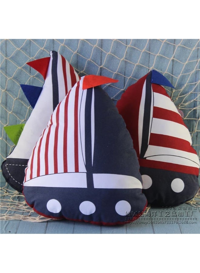 Fish Shaped Cotton and Linen Pillow Nautical Theme Cushions Lifebuoy Sailboat, Anchor, Rope Heart, Pentagram Mediterranean Style Nursery Stuffed Animal Pillow Coastal Throw Pillows (Boat 2) - Image 4