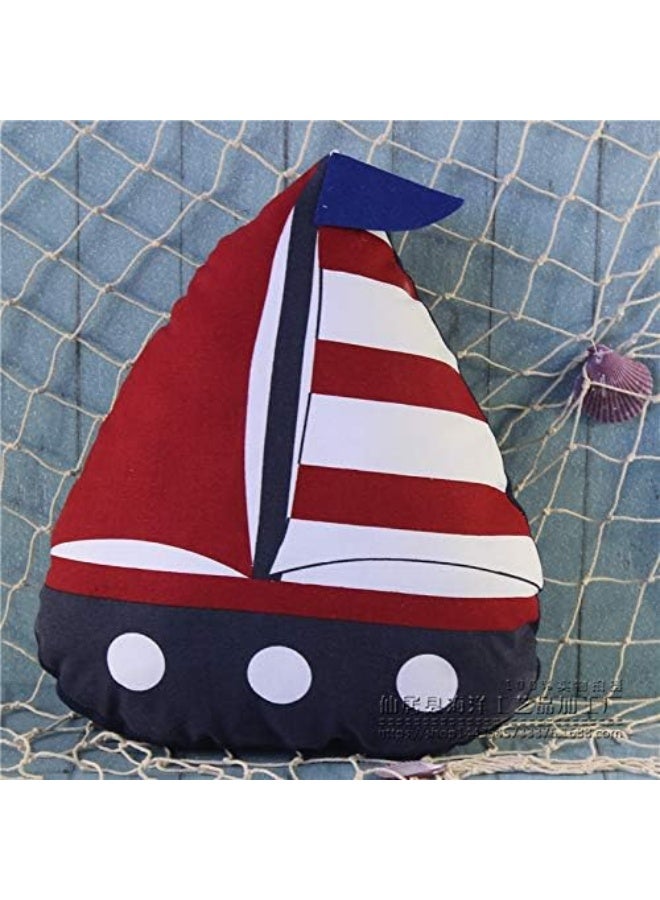 Fish Shaped Cotton and Linen Pillow Nautical Theme Cushions Lifebuoy Sailboat, Anchor, Rope Heart, Pentagram Mediterranean Style Nursery Stuffed Animal Pillow Coastal Throw Pillows (Boat 2) - Image 1