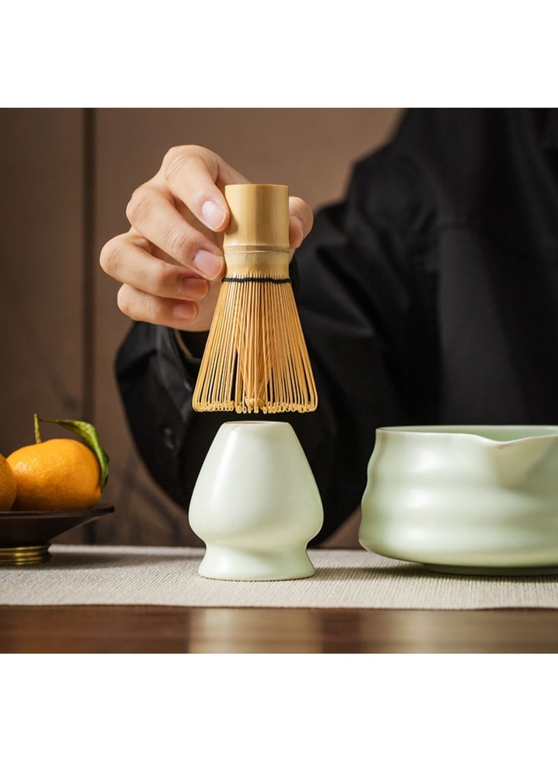 4 Pcs Matcha Set Kit with Premium Quality Ceramic, Tea Scoop Whisk Ceramic Holder, 4 Pieces Traditional Matcha Kit(Green) - Image 3