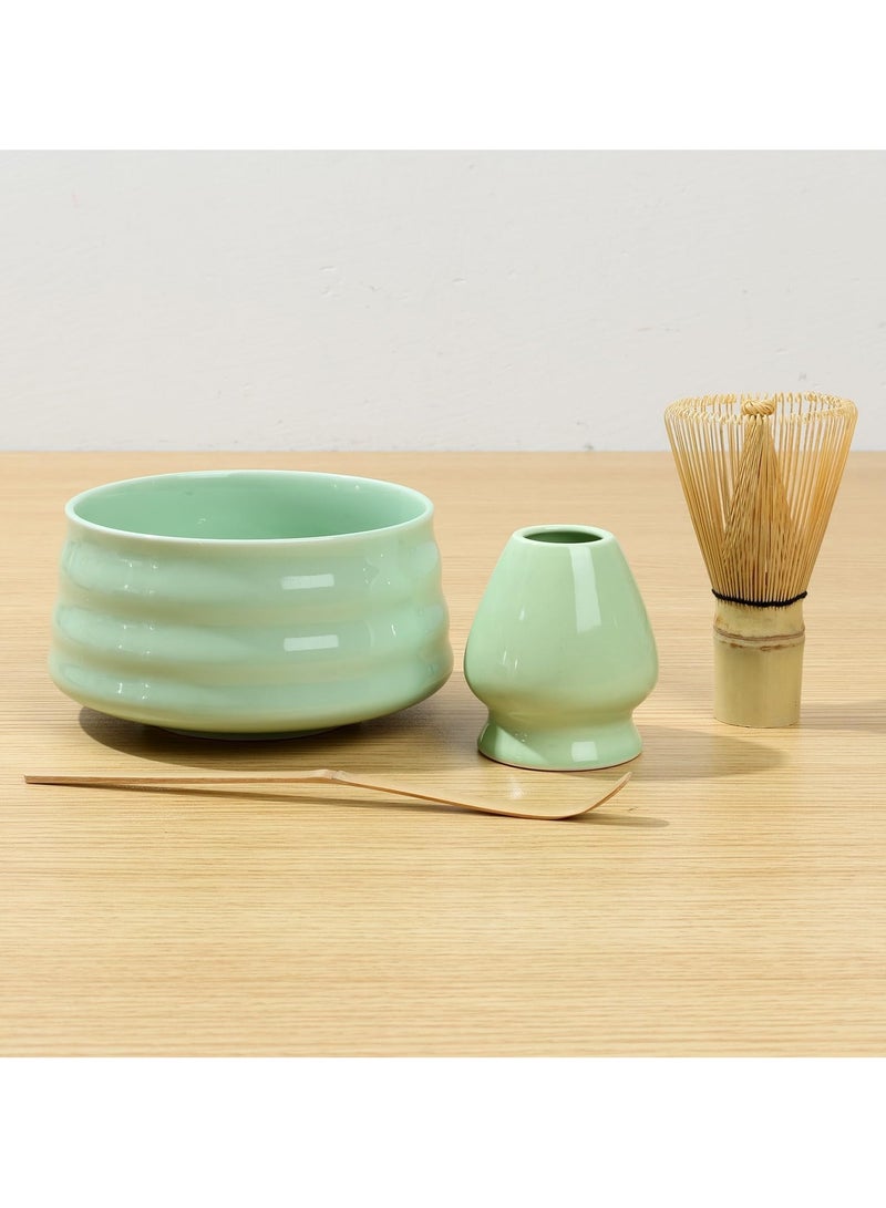 4 Pcs Matcha Set Kit with Premium Quality Ceramic, Tea Scoop Whisk Ceramic Holder, 4 Pieces Traditional Matcha Kit(Green) - Image 4
