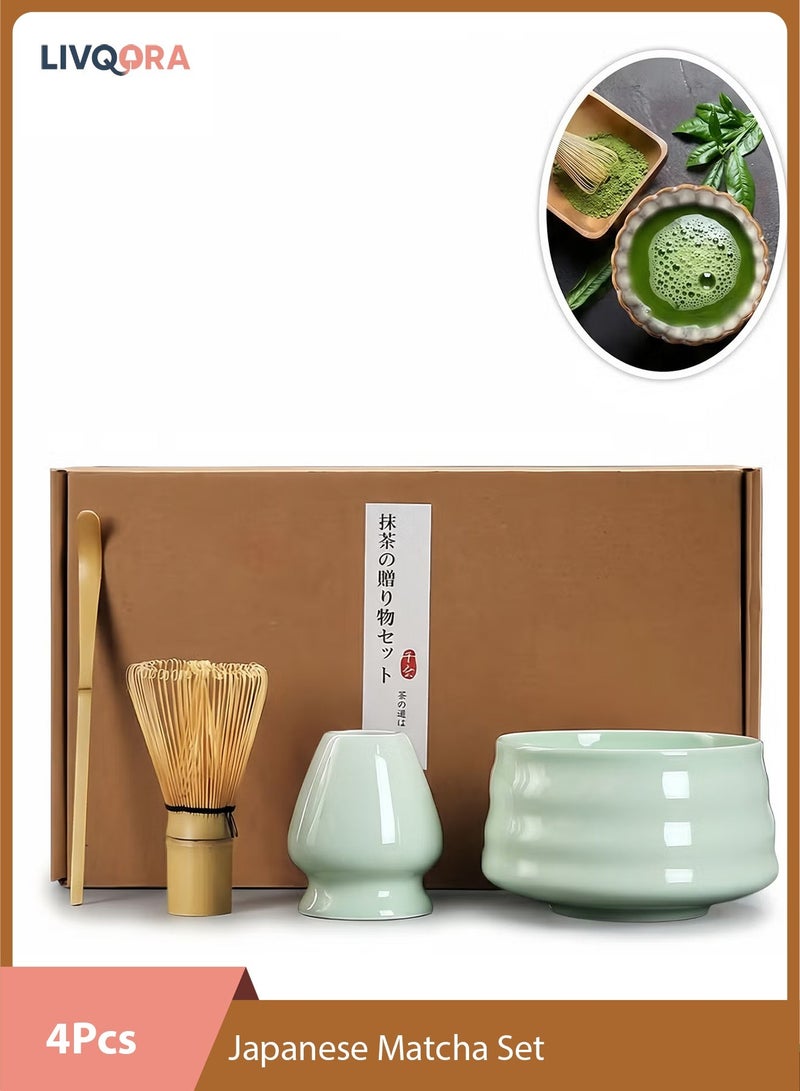 LIVQORA 4-piece Japanese Matcha Set Kit with Premium Quality Ceramic, Tea Scoop Whisk Ceramic Holder, 4 Pieces Traditional Matcha Kit to Prepare Traditional Matcha Tea, 100% Natural Matcha Gift Kit(Green) - Image 1