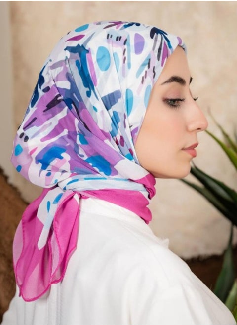 Digital Crepe Square Scarf 90x90cm, Lightweight and Elegant Silk Scarf, Modern Design Printed with Vibrant Colors, Perfect Scarf Hijab for Occasions and Daily Use, Multicolor
