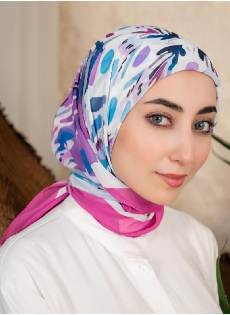 ماركة غير محددة - اسكارف مربع كريب ديجيتال 90x90 سم، وشاح حريري خفيف وأنيق، تصميم عصري مطبوع بألوان نابضة بالحياة، حجاب سكارف مثالي للمناسبات والاستخدام اليومي،متعدد الالوان - Image 1