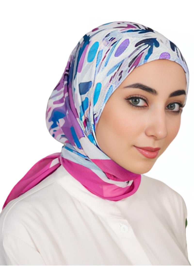 ماركة غير محددة - اسكارف مربع كريب ديجيتال 90x90 سم، وشاح حريري خفيف وأنيق، تصميم عصري مطبوع بألوان نابضة بالحياة، حجاب سكارف مثالي للمناسبات والاستخدام اليومي،متعدد الالوان - Image 1