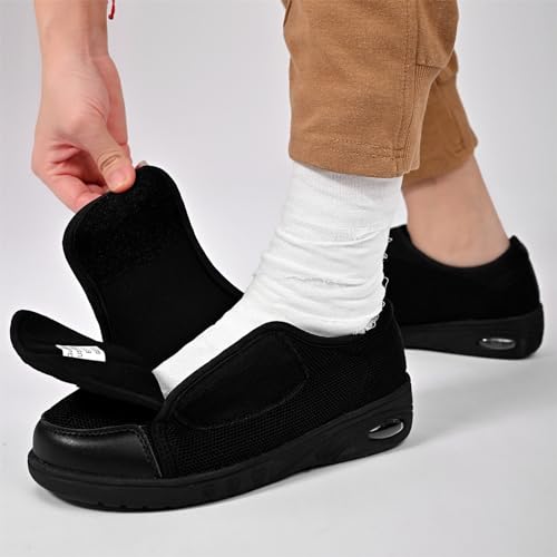GudaFoot Women's Diabetic Shoes Easy Put on with Adjustable Lightweight for Edema Plantar Fasciitis Bunions Arthritis Neuropathy Wide Width Swollen Feet Bottom Fattening and Widening Elderly Shoes Black,9 - Image 4