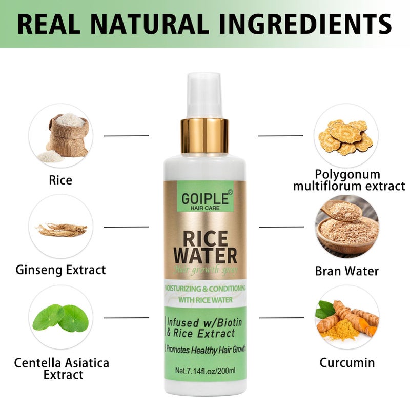 GOIPLE Rice Water For Hair Growth, 7.14 Fl Oz Leave in Care Products for Women & Men, Spray, Mist Dry, Frizzy, Weak, Damaged Hair" - Image 3